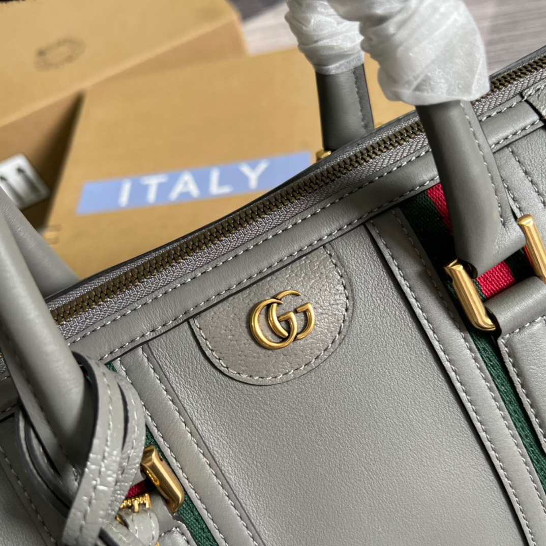 Gvc*1 Double G-Detailed Smooth Medium Handbag Grey For Men 13.3 in/ 34 cm 