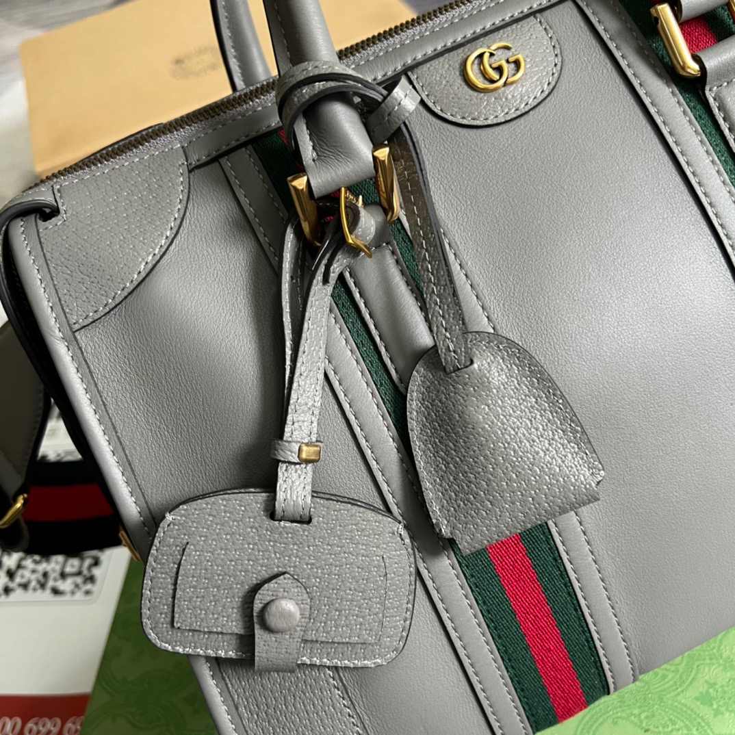 Gvc*1 Double G-Detailed Smooth Medium Handbag Grey For Men 13.3 in/ 34 cm 