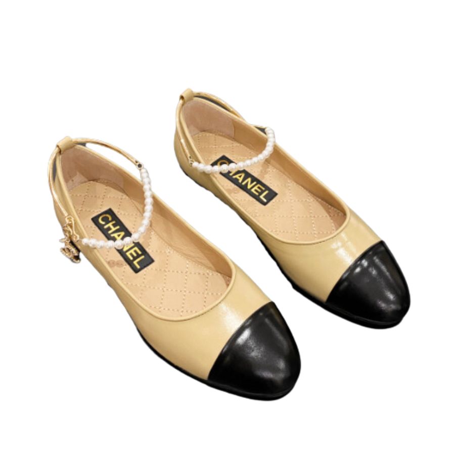 Ch**el Ballerina Logo Shoes Beige For Women