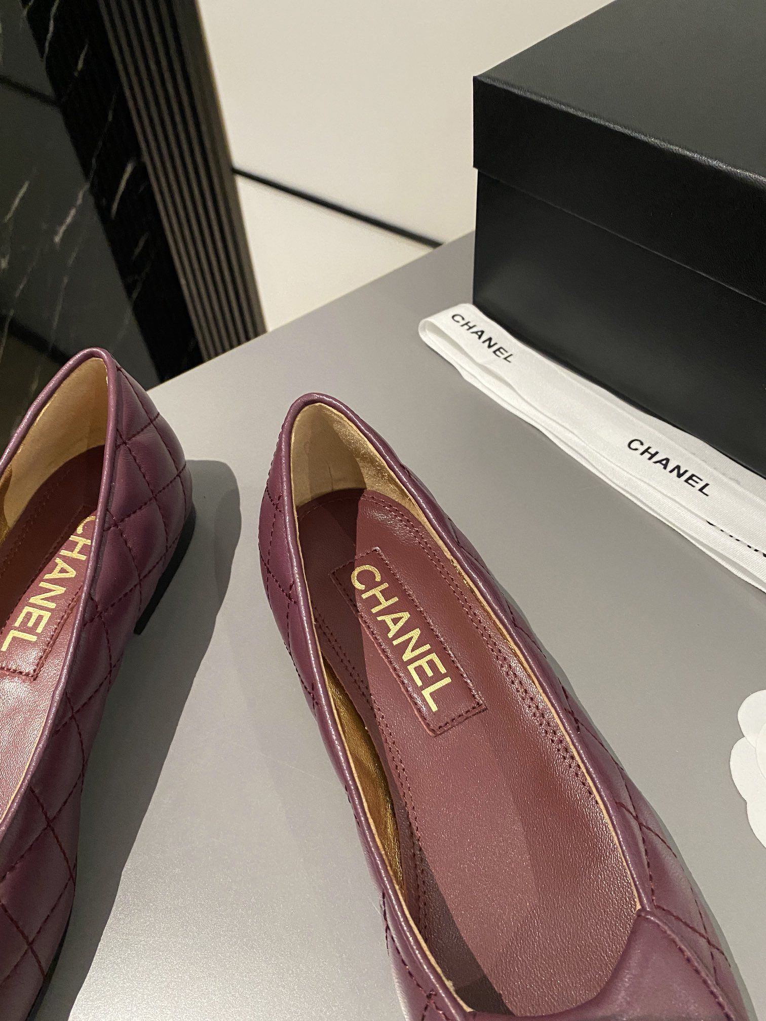 Ch**el Ballet Flats Burgundy For Women