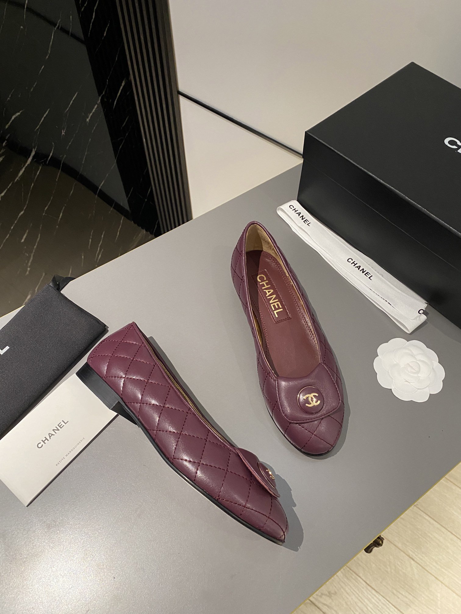 Ch**el Ballet Flats Burgundy For Women