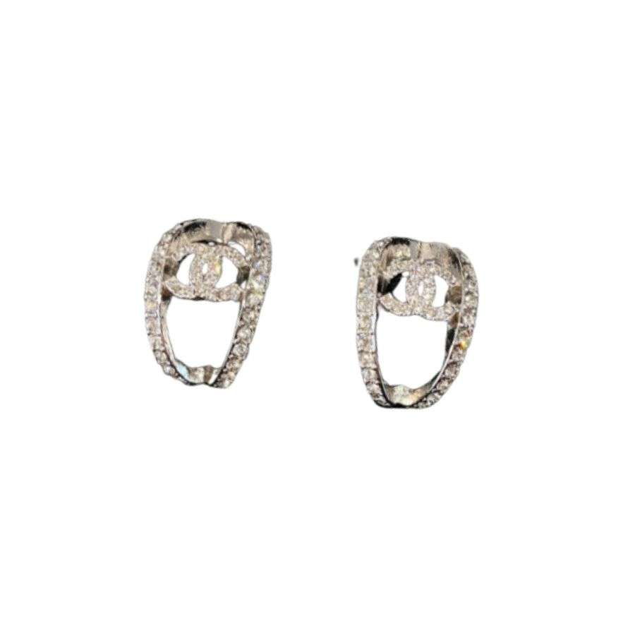 Ch**el Hollow Moon Shape Earrings Silver For Women