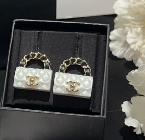 Ch**el Rhombus CF Earrings White For Women