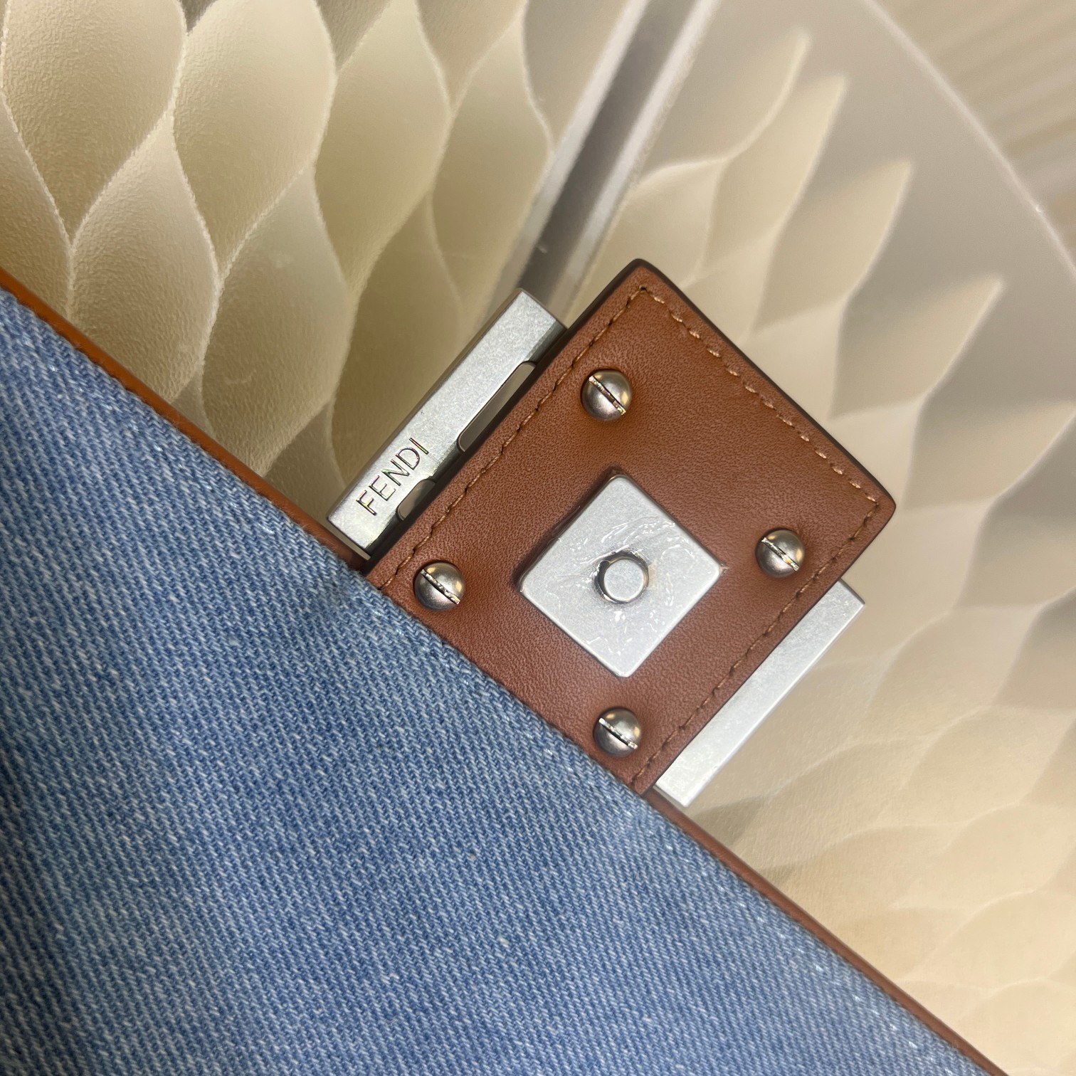 F**di Denim Bag With FF Embroidery Blue For Women 26cm / 10.2in