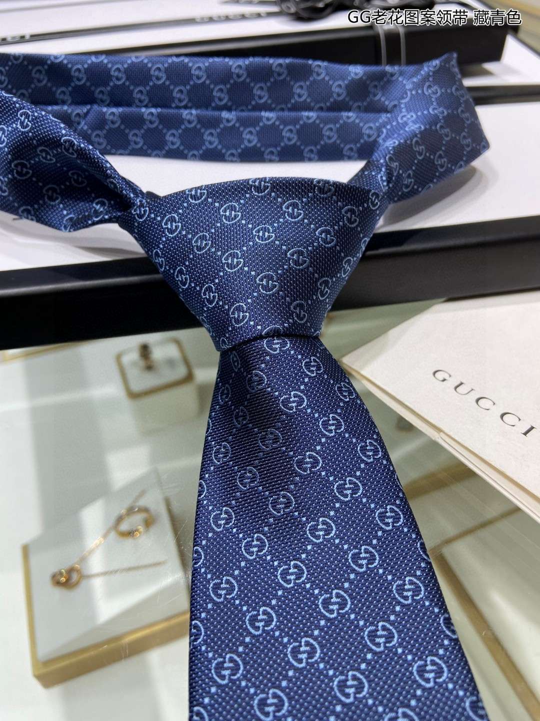 Gvc*1 Pattern Silk Tie Navy Blue For Men