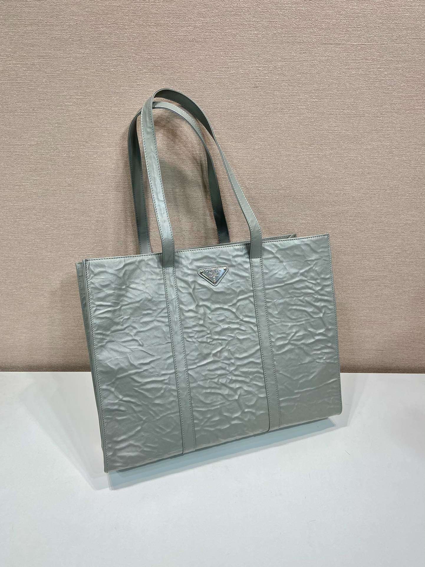 Pra*a Large Antique Nappa Tote Grey/Green For Women 15.3in/39cm 1BG460_UVL_F0480_V_OOO