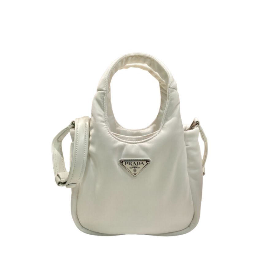 Pra*a Soft Padded Re-Nylon Mini-Bag White/Pink/Beige For Women 7.1in/18cm 1BA359_RCCJ_F0009_V_OVM