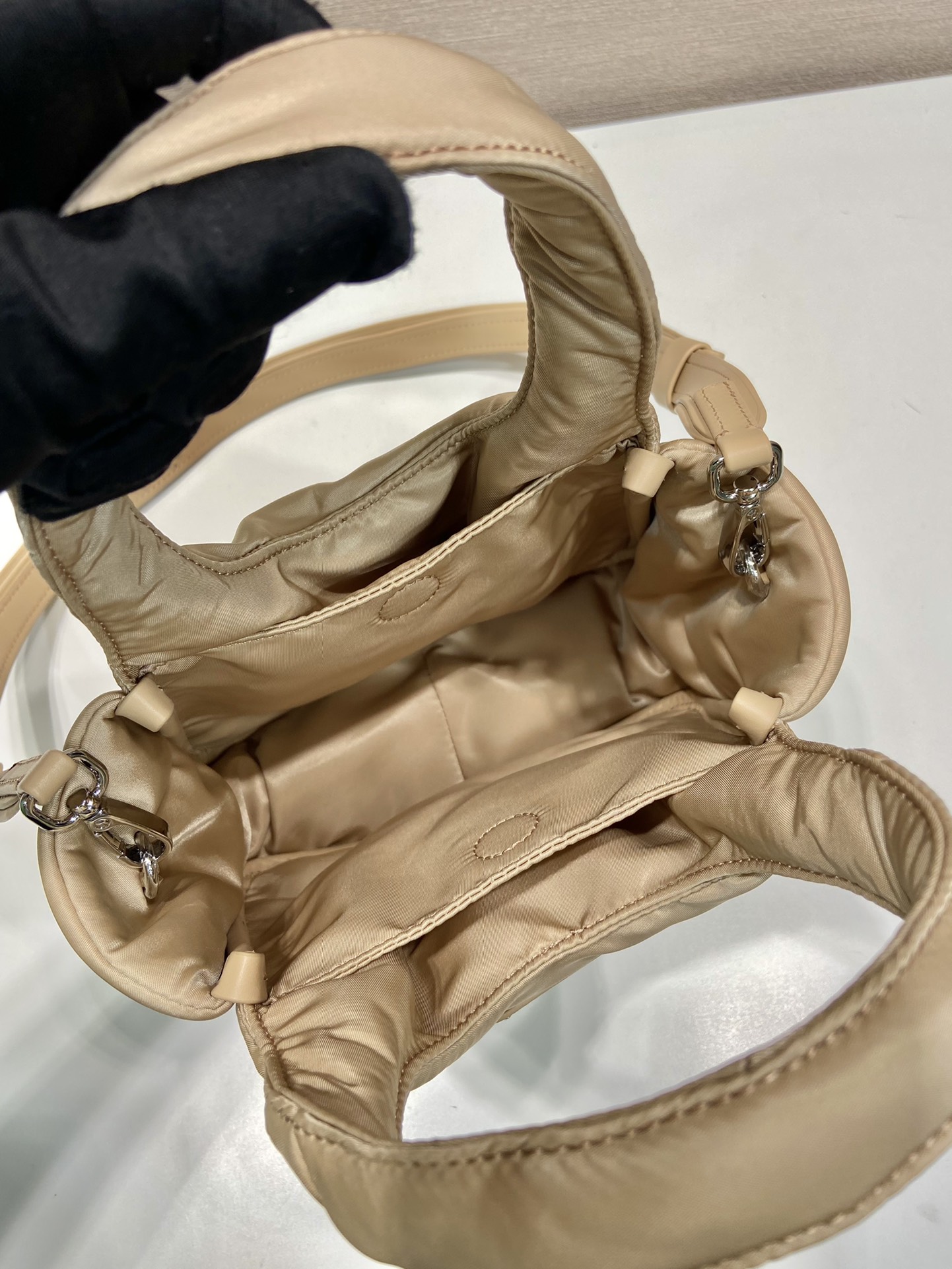 Pra*a Soft Padded Re-Nylon Mini-Bag White/Pink/Beige For Women 7.1in/18cm 1BA359_RCCJ_F0009_V_OVM