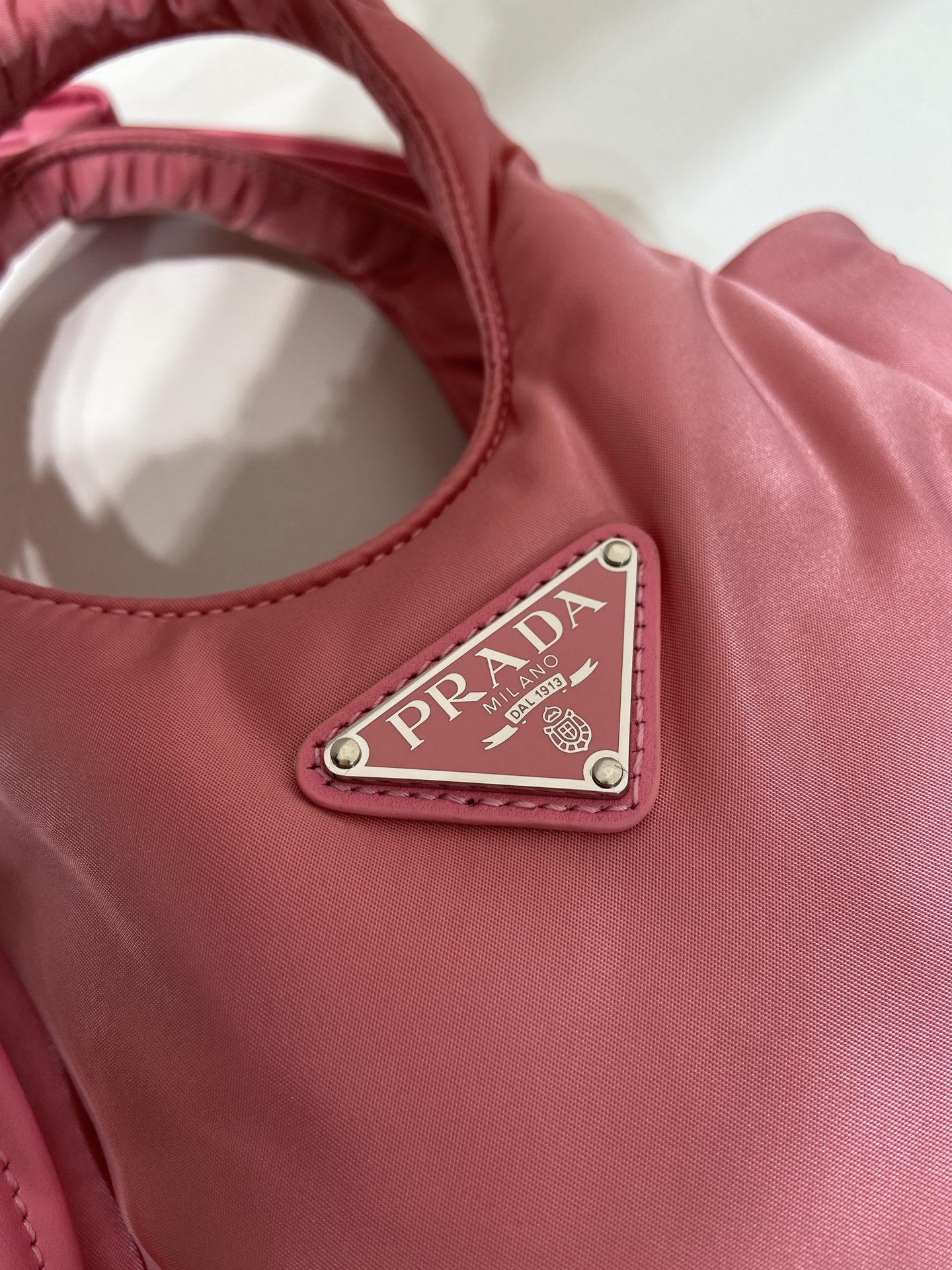 Pra*a Soft Padded Re-Nylon Mini-Bag White/Pink/Beige For Women 7.1in/18cm 1BA359_RCCJ_F0009_V_OVM