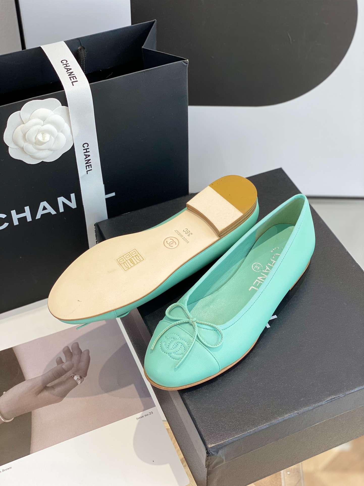 Ch**el Ballet Flats Jade Green For Women