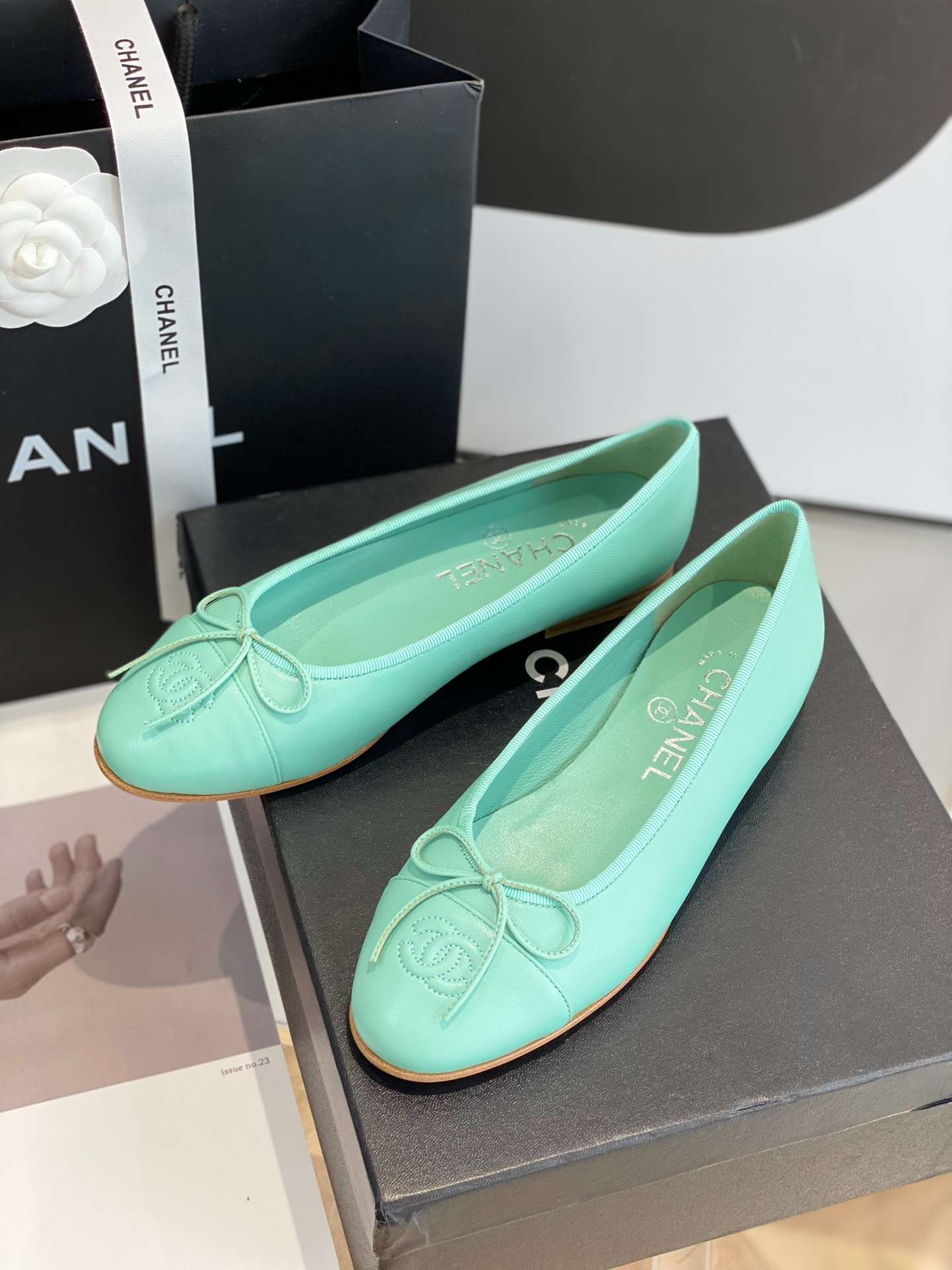 Ch**el Ballet Flats Jade Green For Women