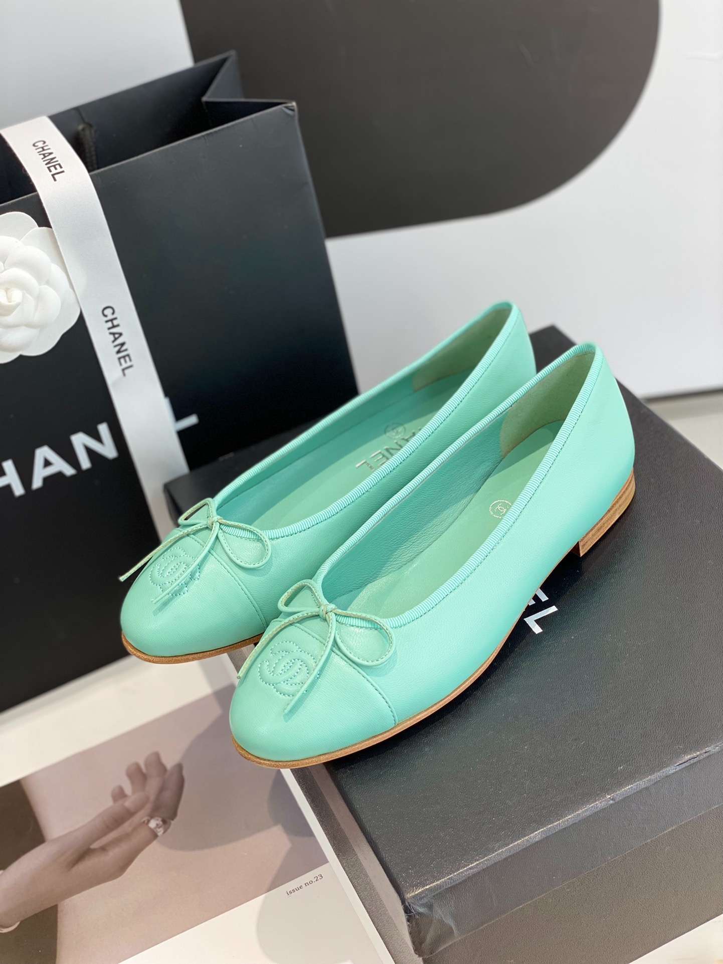 Ch**el Ballet Flats Jade Green For Women