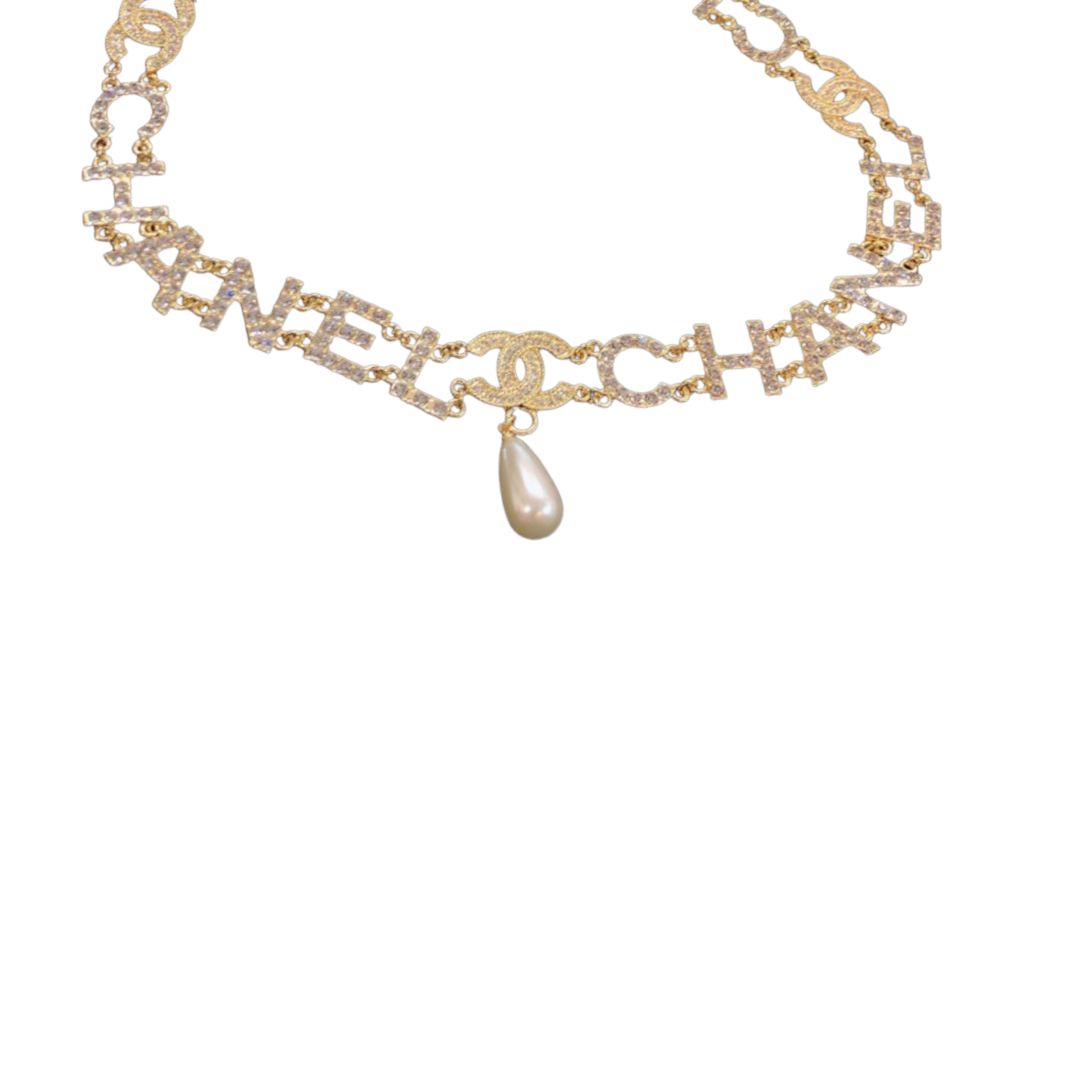 Ch**el CC Crystal Pearl Drop Earrings Gold For Women