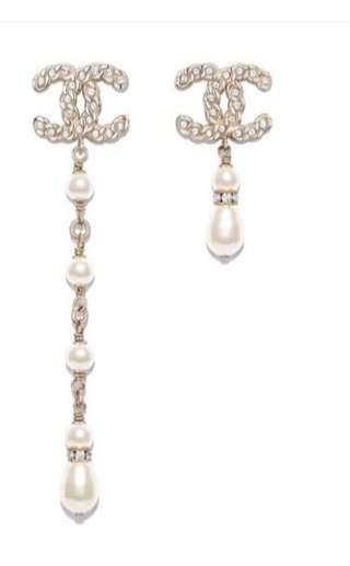 Ch**el CC Crystal Pearl Drop Earrings Gold For Women