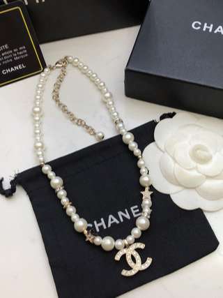 Ch**el D1am0nd Double C Pentagram Necklace Gold For Women