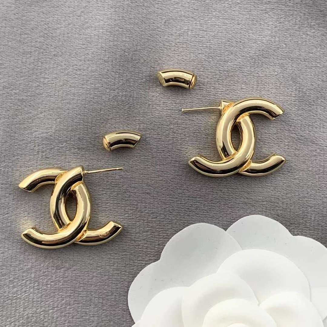 Ch**el Double C Earrings Gold For Women