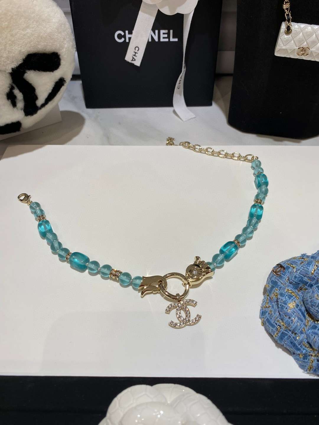 Ch**el Double C-Shaped Necklace Jade Green For Women