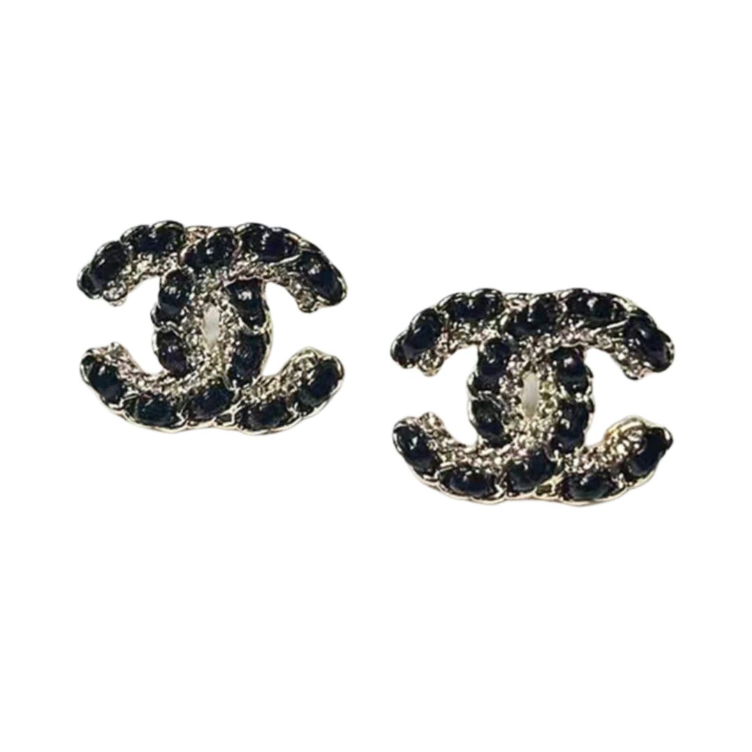 Ch**el Letter Chain Earrings Black For Women