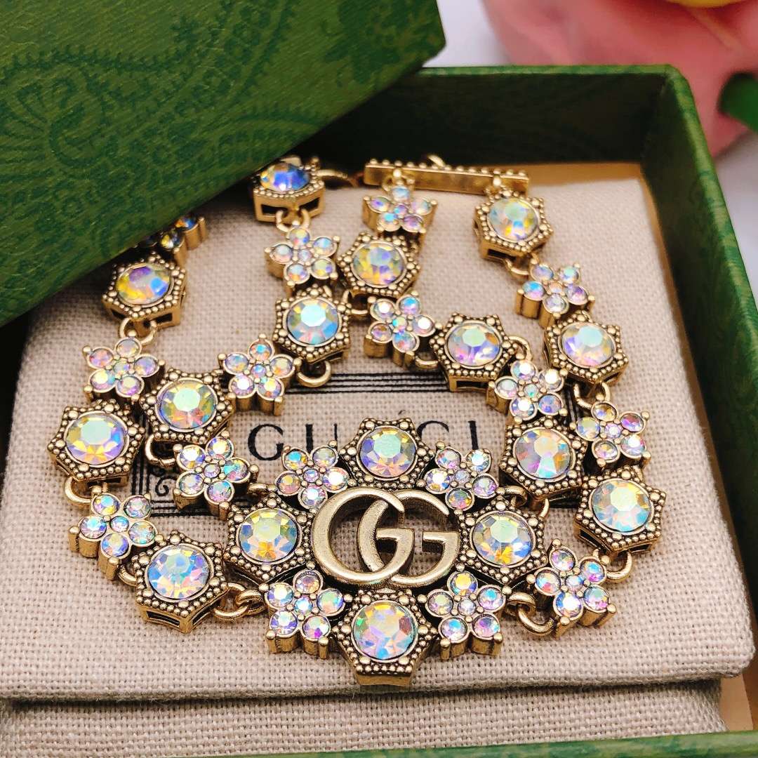 Gvc*1 Rhinestone Flower Bracelet Gold For Women