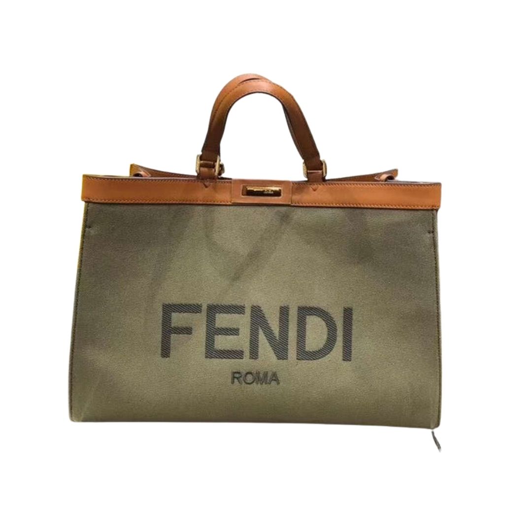 F**di Peekaboo X-Tote Canvas Bag Green Khaki For Women 16.1in/41cm FF 8BH374