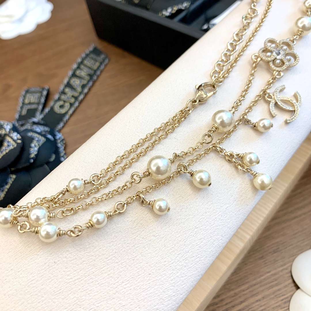 Ch**el Camellia Pearl Necklace Gold For Women