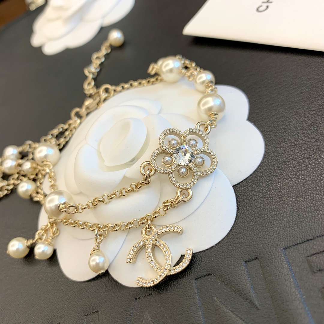 Ch**el Camellia Pearl Necklace Gold For Women