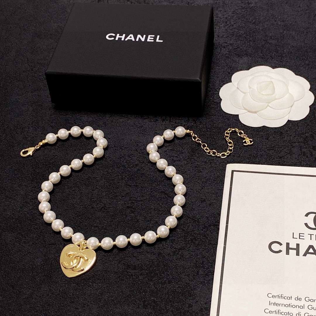 Ch**el Double C Pearl Love Necklace White For Women