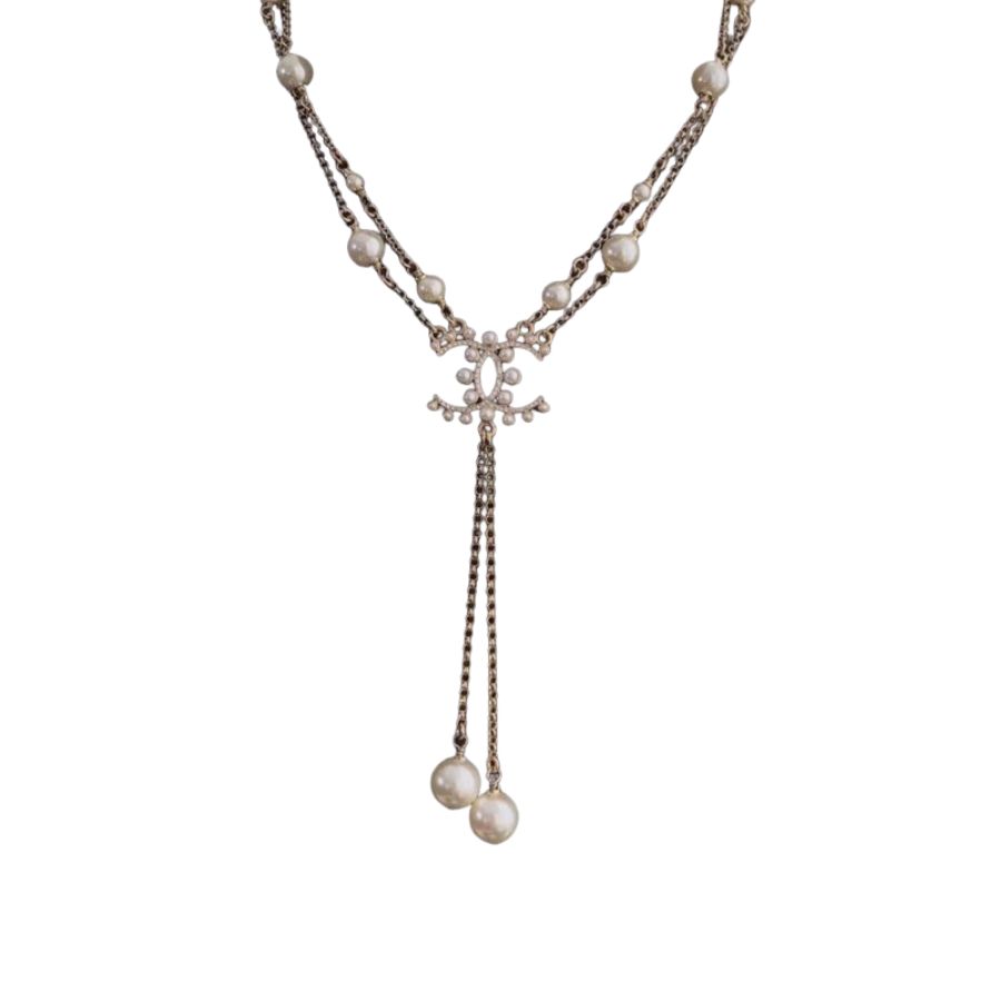 Ch**el Pearl CC Necklace Gold For Women