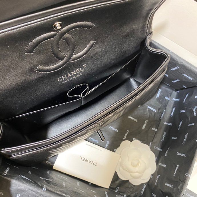 Ch**el Chevron Classic Handbag Black For Women 10.2in/26cm