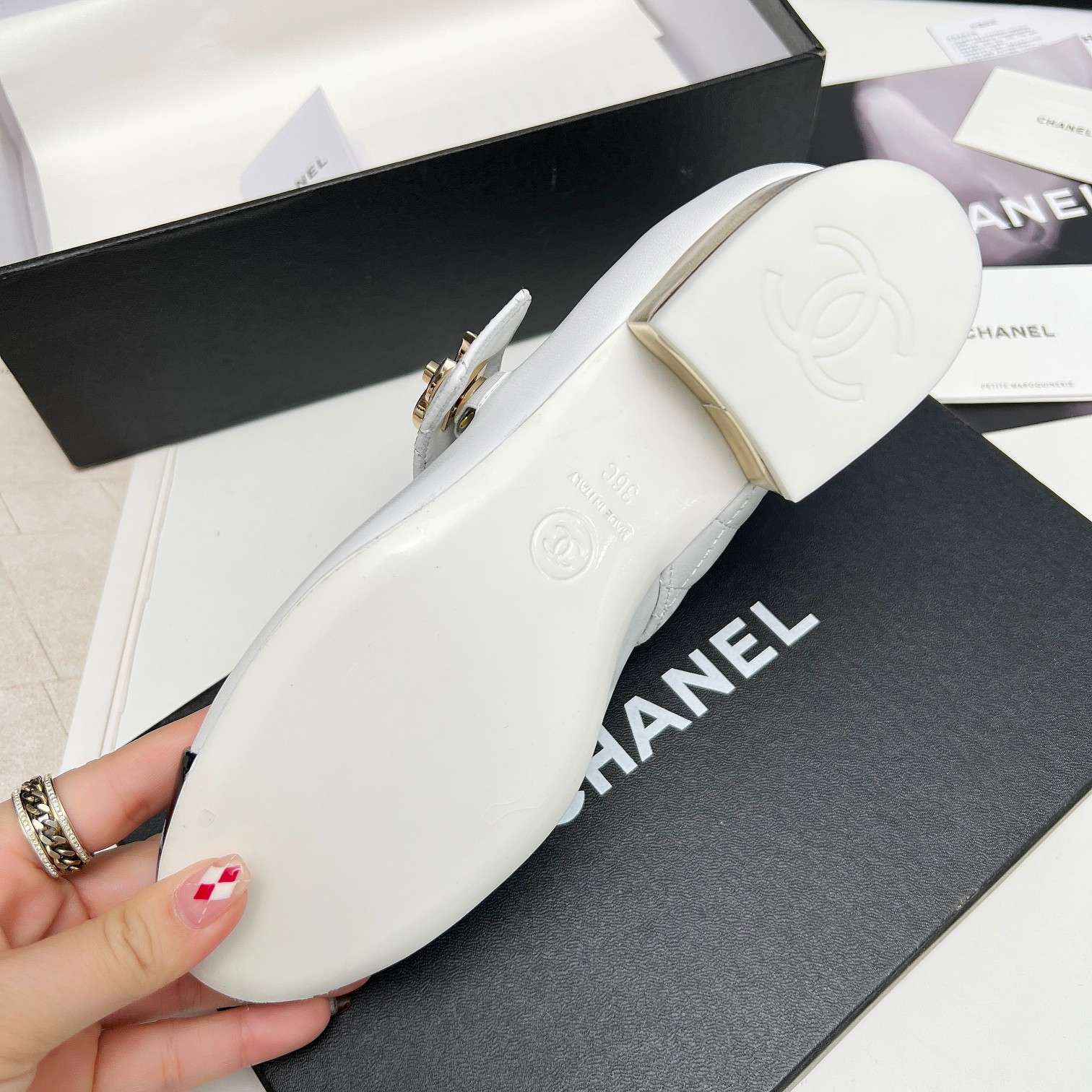 Ch**el Logo CC Mary Jane White For Women