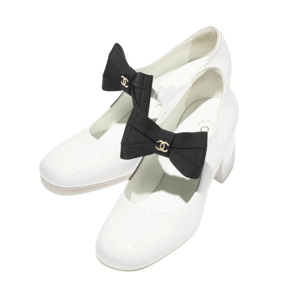Ch**el Mary Janes White And Black For Women- G45356 B15113 NT688