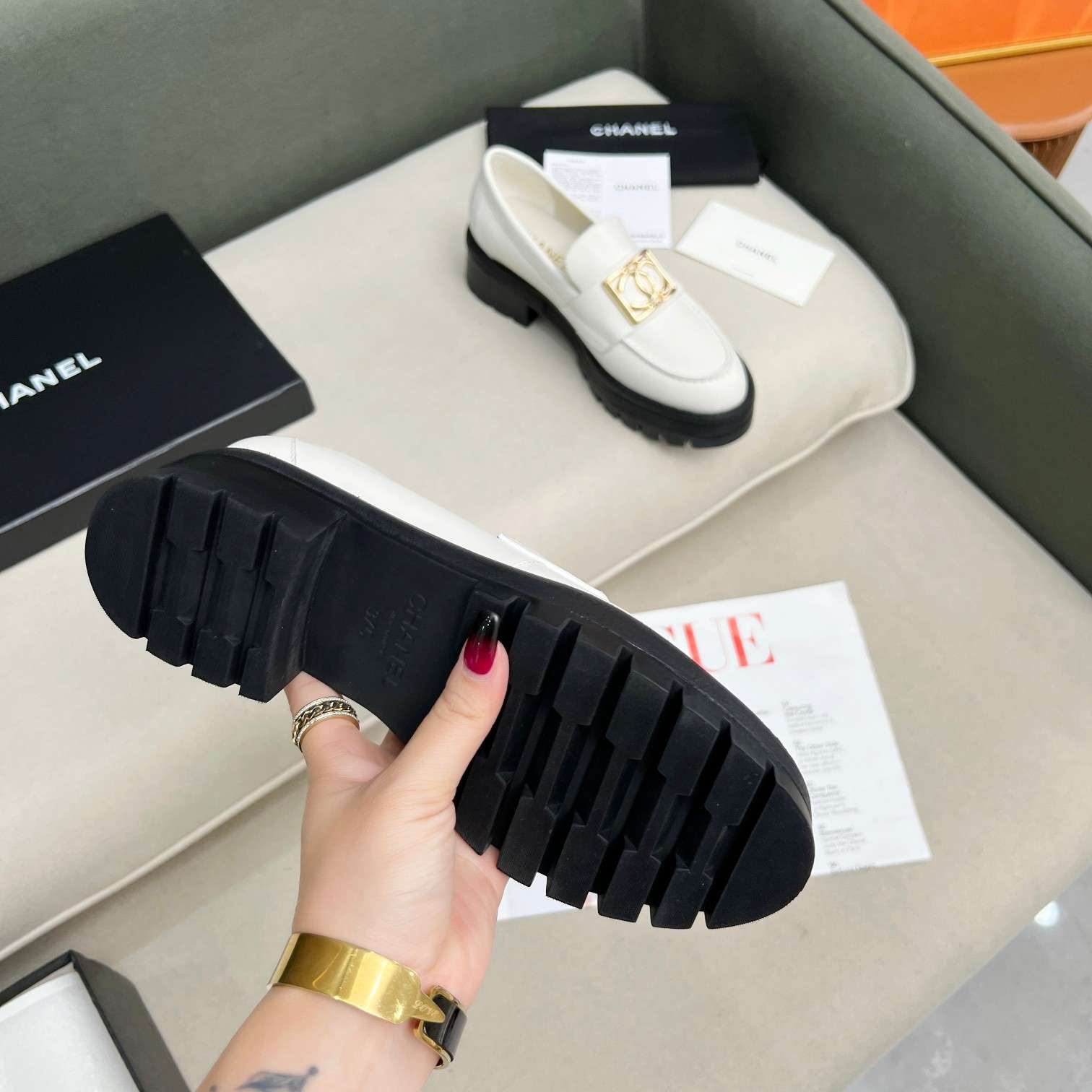 Ch**el Romance CC Embellished Loafers White For Women