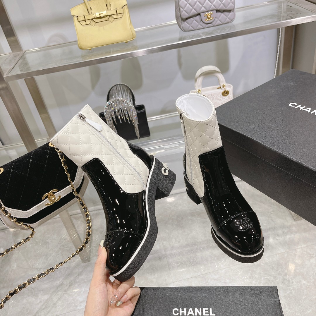 Ch**el Short Boots Black/White For Women