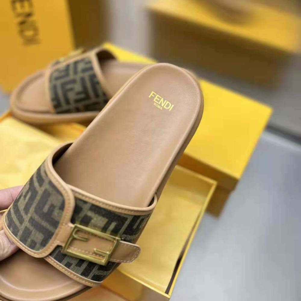 Feel Brown Fabric Slides For Women- 8X8404AJZFF1ICN