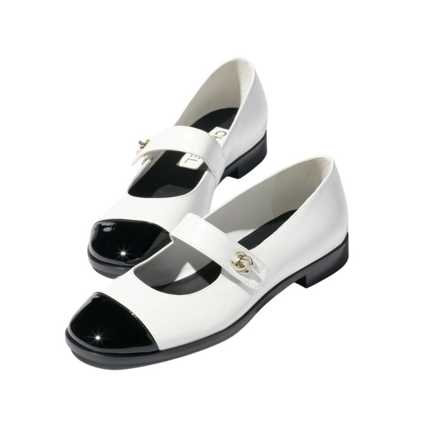 Ch**el Mary Janes White And Black For Women – G45280 B15786 NT981