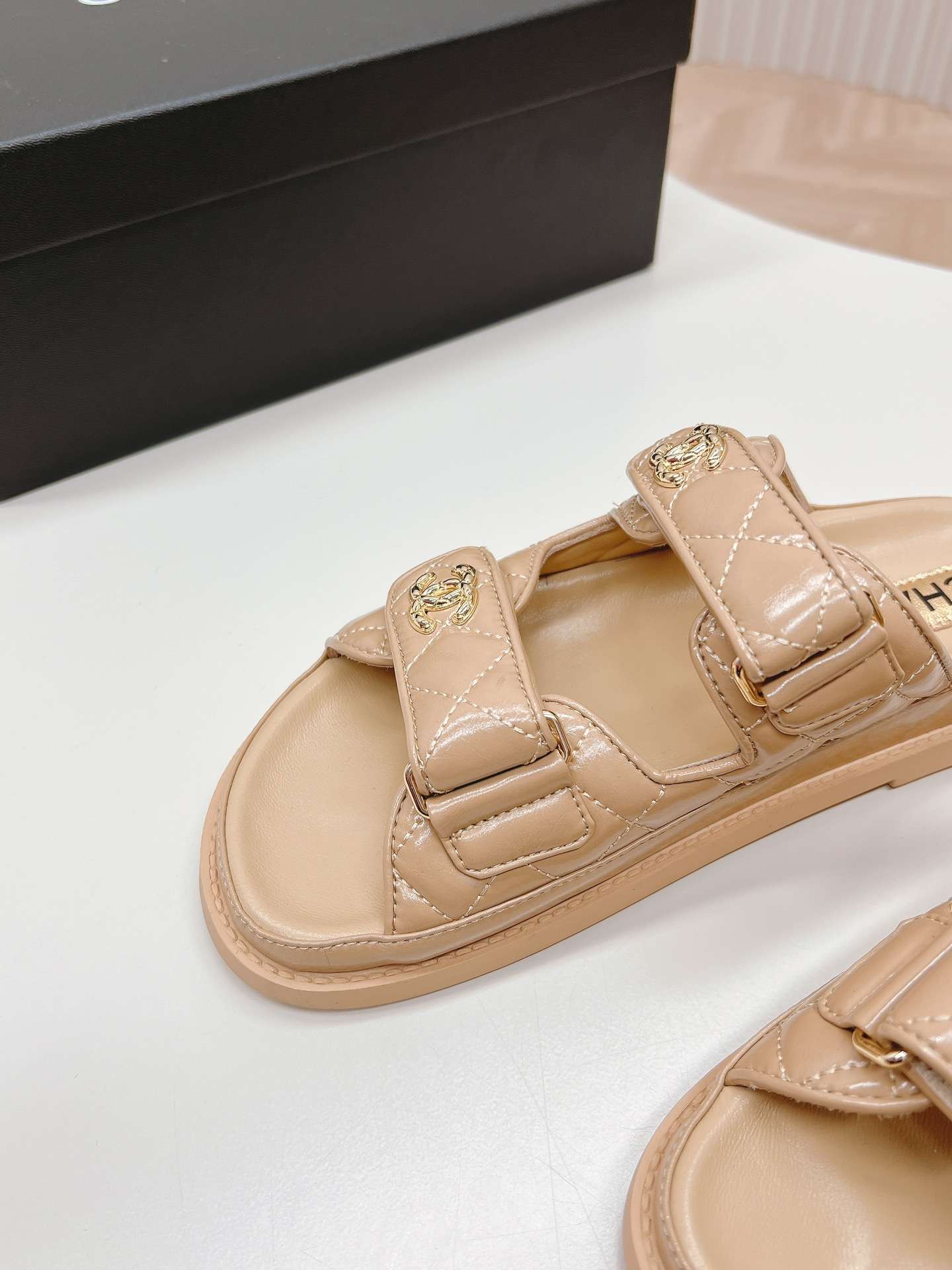 Ch**el Sandals With Ch**el Logo Beige For Women