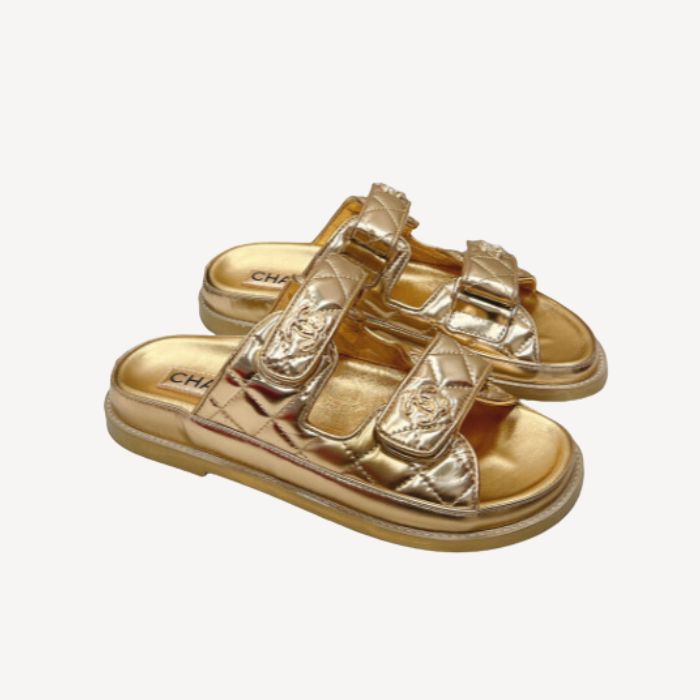 Ch**el Sandals With Ch**el Logo Gold For Women