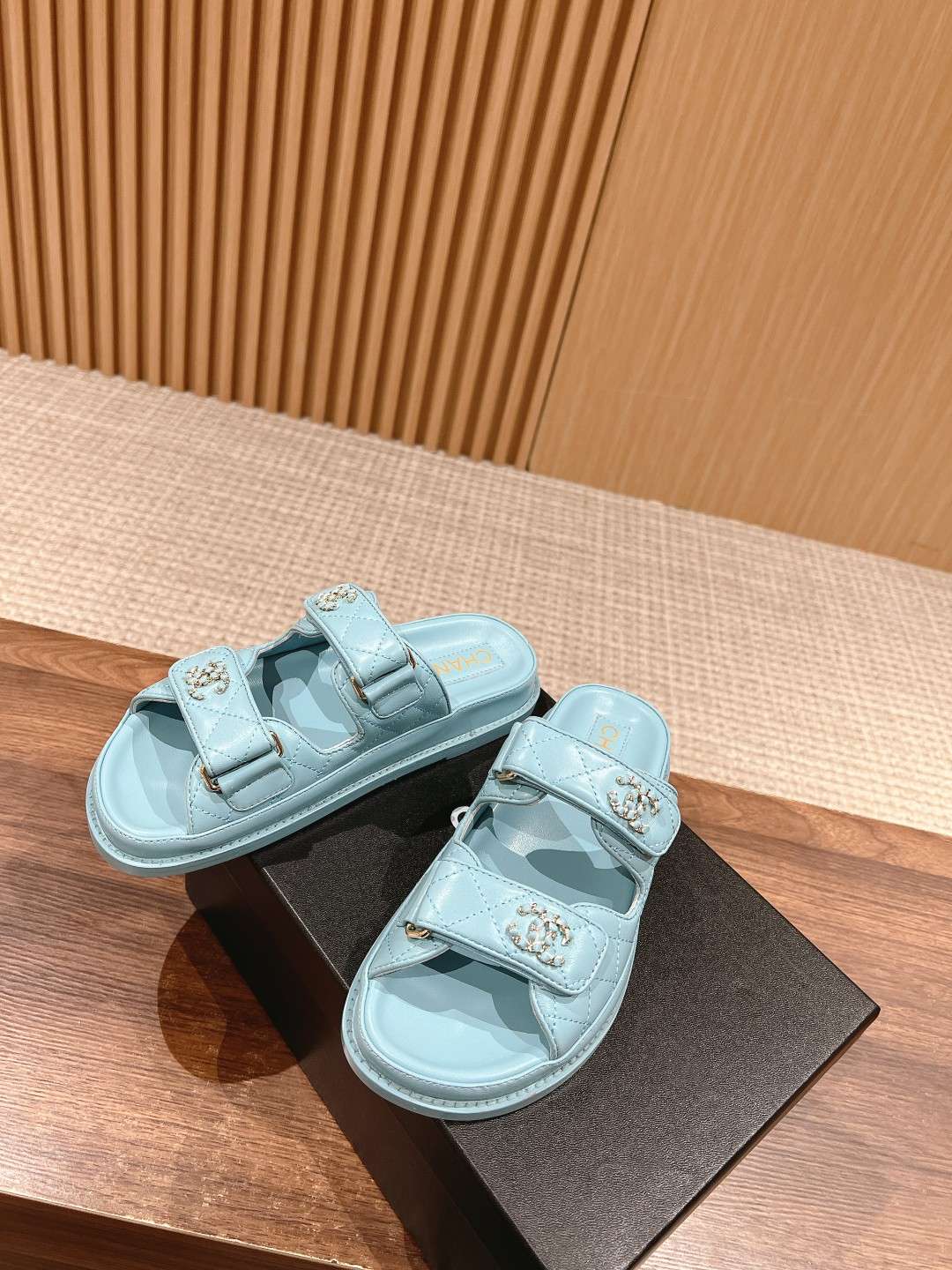 Ch**el Sandals With Ch**el Logo Light Blue For Women