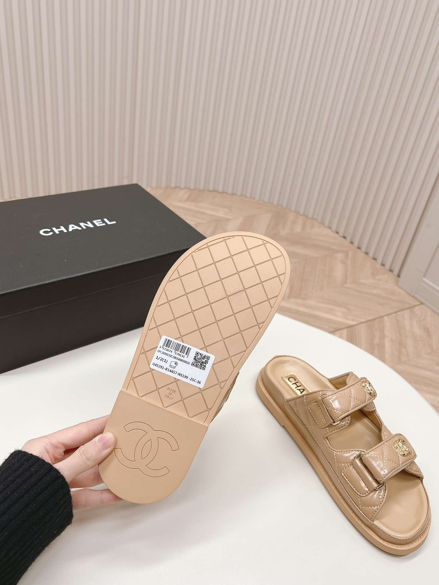 Ch**el Sandals With Ch**el Logo Beige For Women