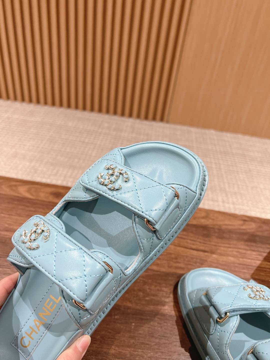 Ch**el Sandals With Ch**el Logo Light Blue For Women