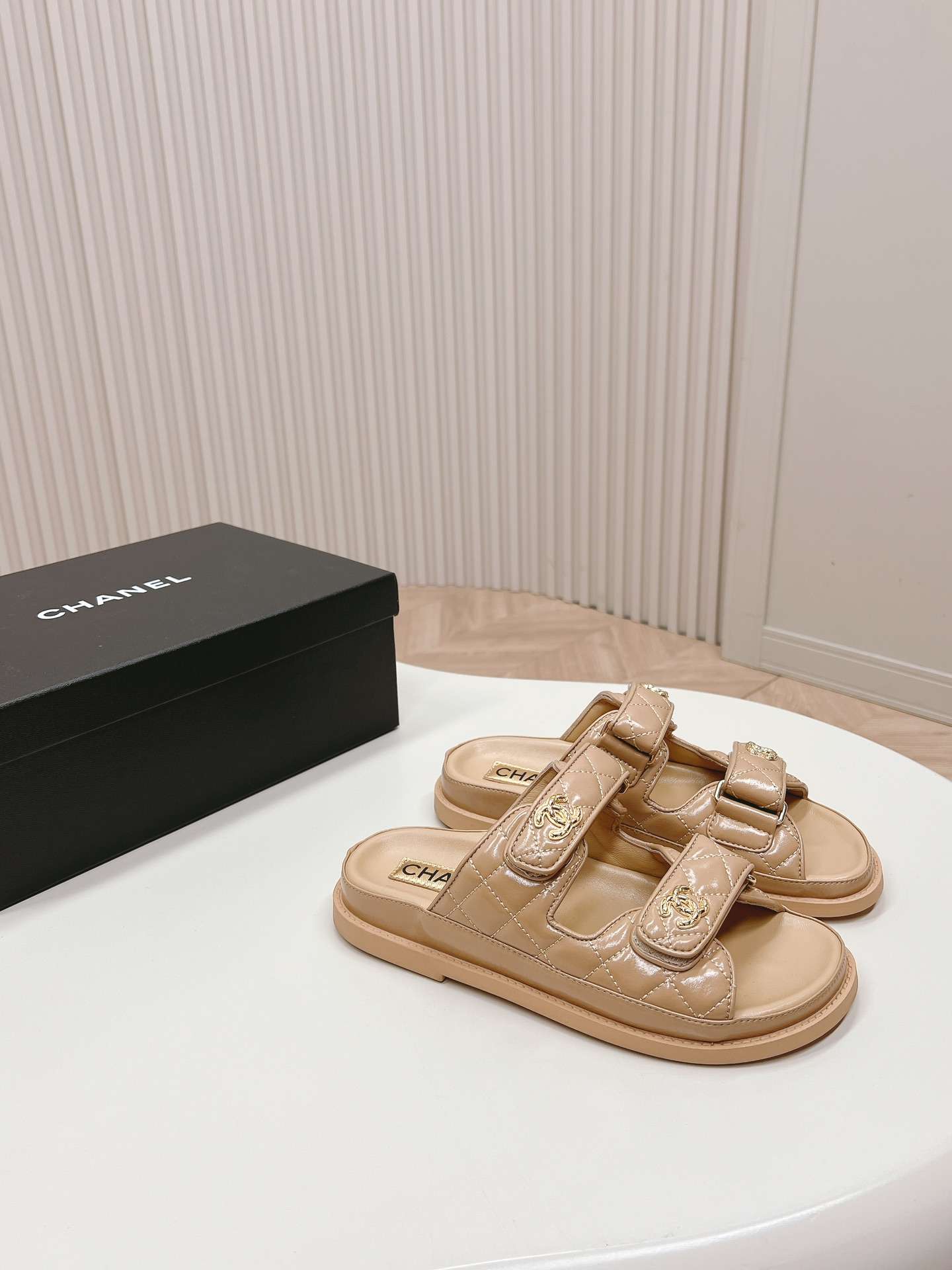 Ch**el Sandals With Ch**el Logo Beige For Women