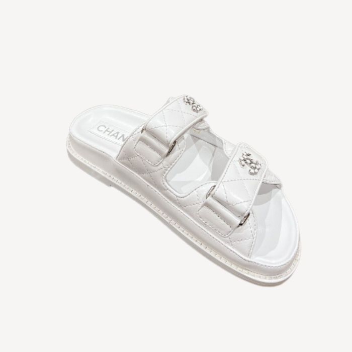 Ch**el Sandals With Ch**el Logo White For Women