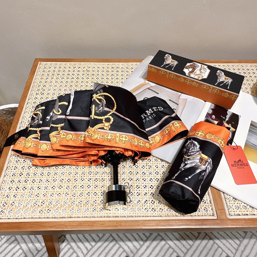 H**me5 Long Umbrella With Horse Motif Black