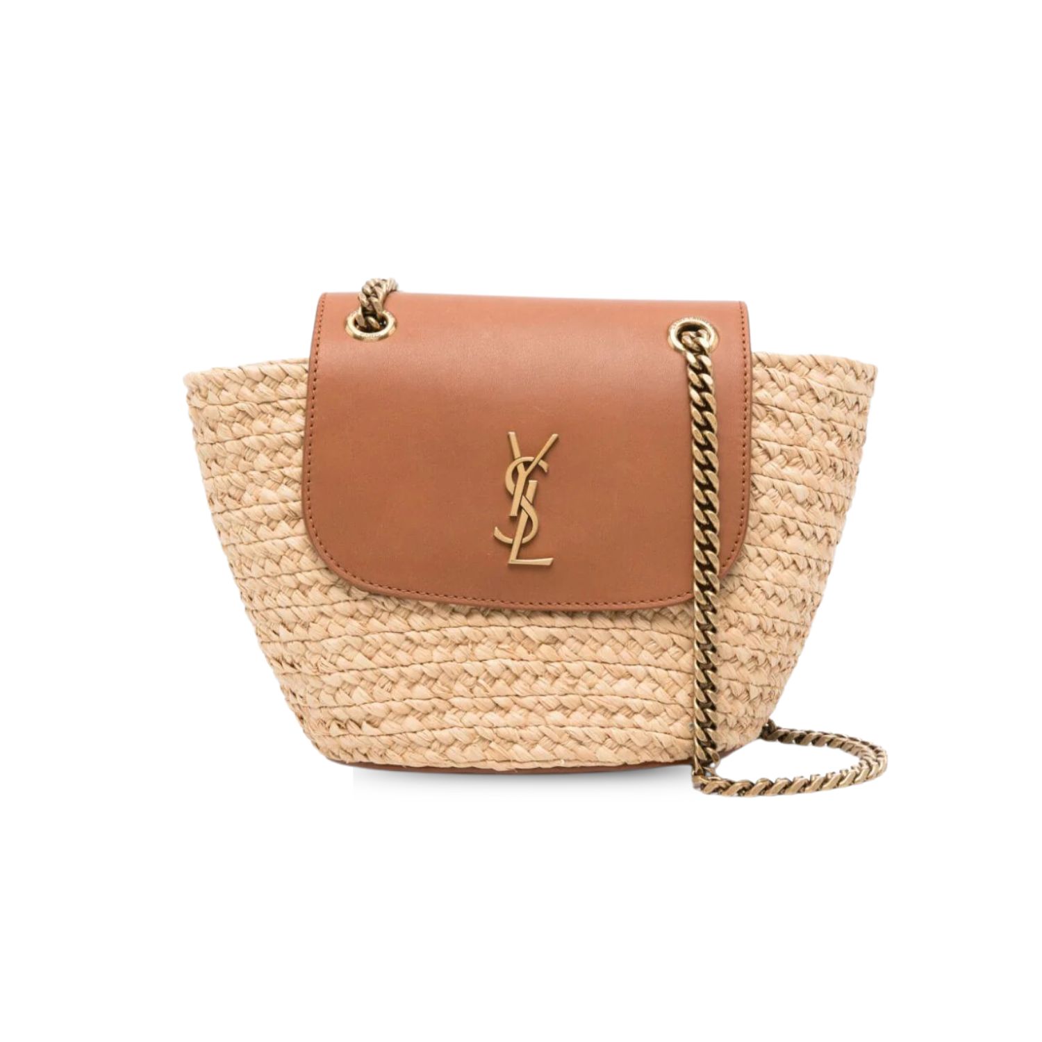 Sa1nt Lau*nt Mini Manon In Raffia And Aged Vegetable-Tanned Beige For Women 9.1 Inches/ 23 Cm 774269GAAED9051
