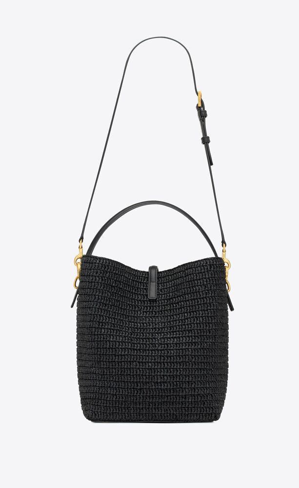 Sa1nt Lau*nt Le 37 In Woven Raffia And Vegetable-Tanned Black For Women 9.8 Inches/ 25 Cm 773991GAAEC1000