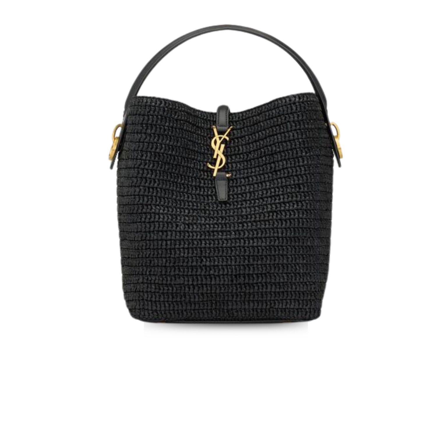 Sa1nt Lau*nt Le 37 In Woven Raffia And Vegetable-Tanned Black For Women 9.8 Inches/ 25 Cm 773991GAAEC1000