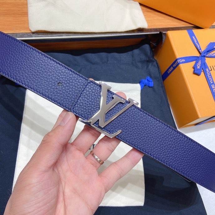 L0vis Vvtt0n Silver Tone Buckle LV Iconic Belt Dark Blue For Women