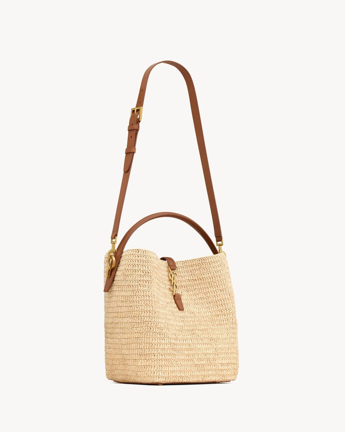 [True-to-ORIGINAL] Sa1nt Lau*nt Le 37 In Woven Raffia And Vegetable-Tanned Beige For Women 9.8 Inches/ 25 Cm 773991GAAD72080