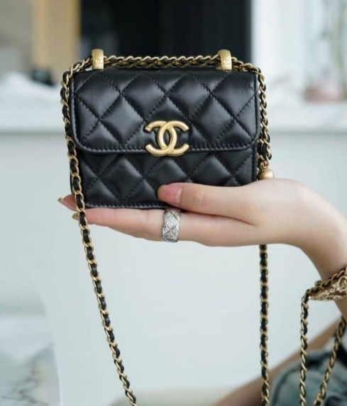 [True-to-ORIGINAL] Ch**el CO-CO Clutch With Chain 9.5cm/3.7in Gold Toned Hardware For Women Black