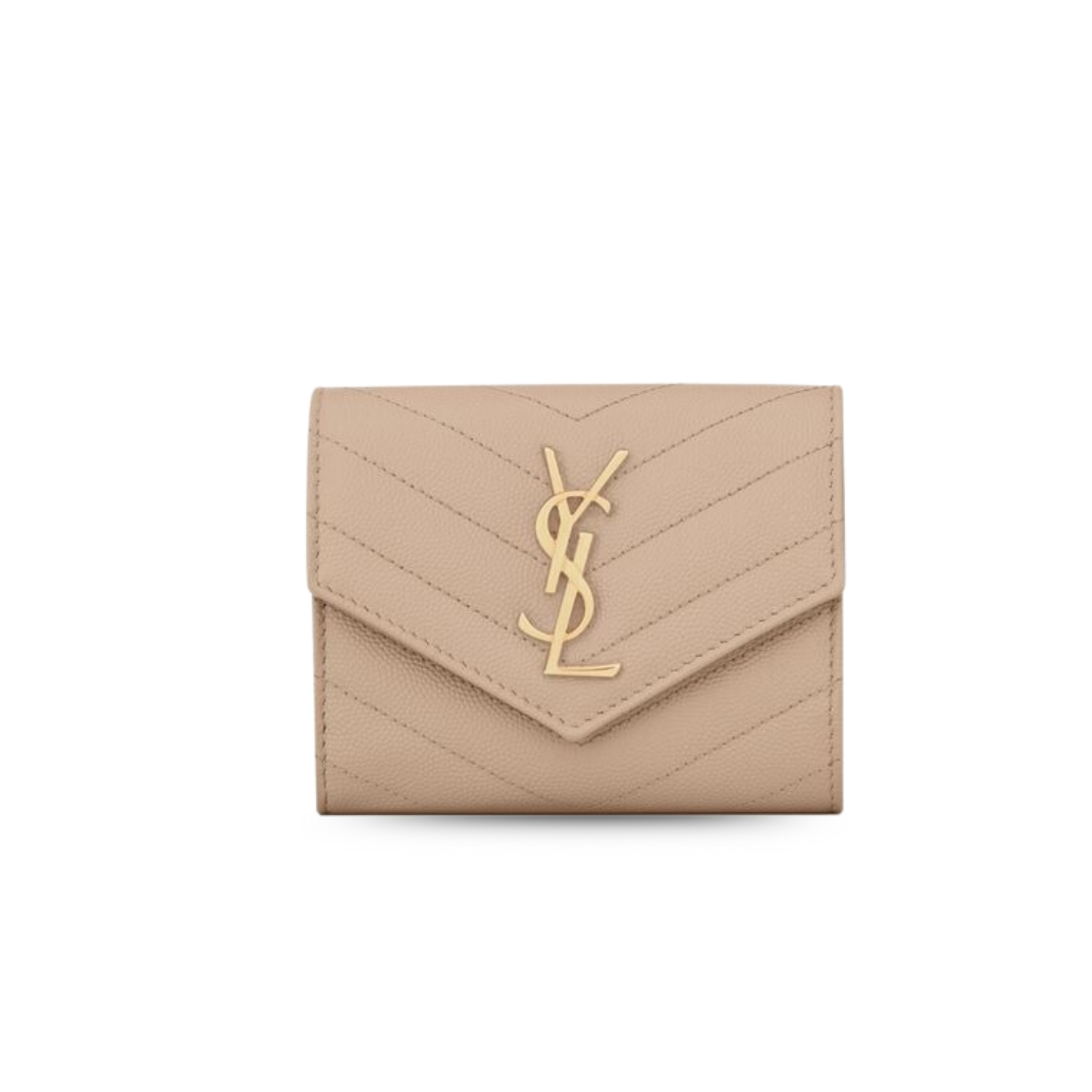 Sa1nt Lau*nt Cassandre Matelaseé Compact Tri Fold Wallet Dark Beige For Women 4.9in/12.5cm 403943BOW012721 Y51